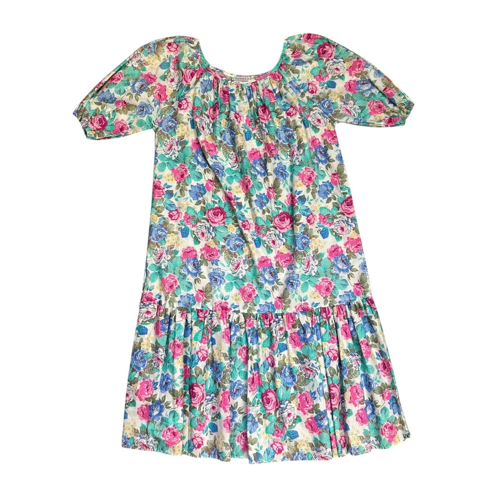 Vintage Floral Mumu Dress Large Pink Blue Rose‎ Cottagecore prairie cotton